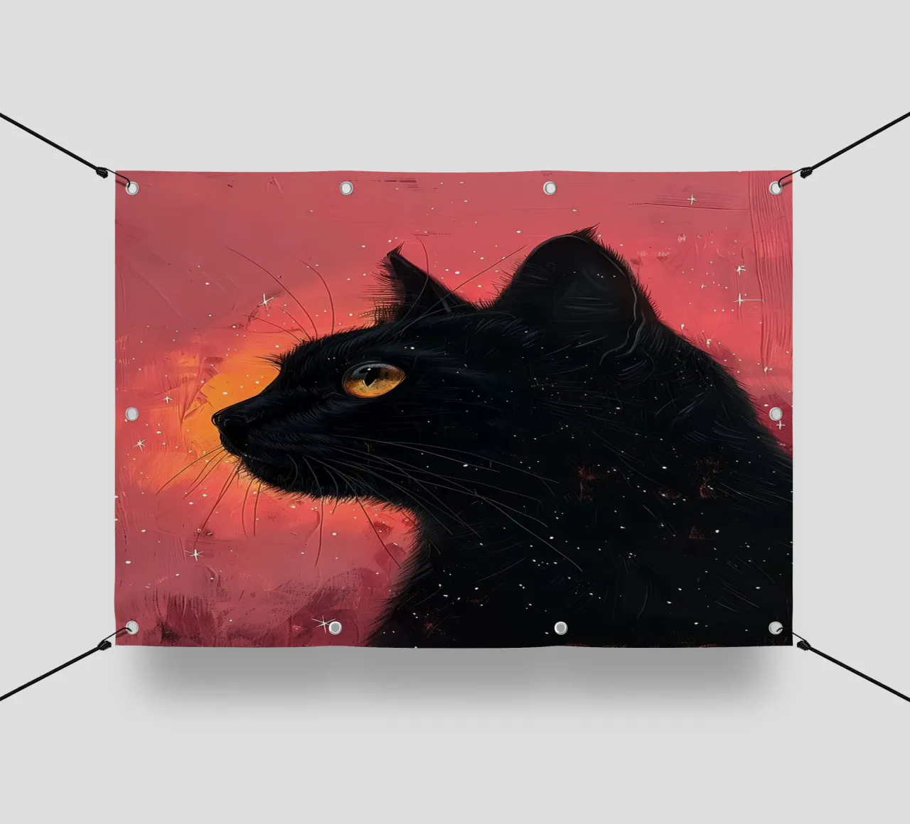 Gatto nero e cosmo rosa telo in pvc da Justyna Jaszke JBJart