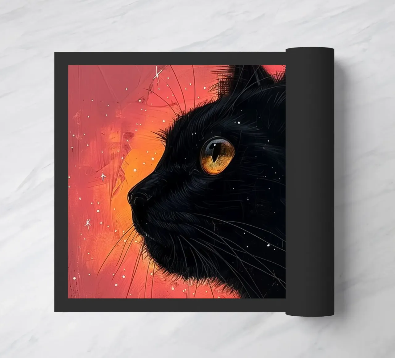Gatto nero e cosmo rosa zerbino da Justyna Jaszke JBJart