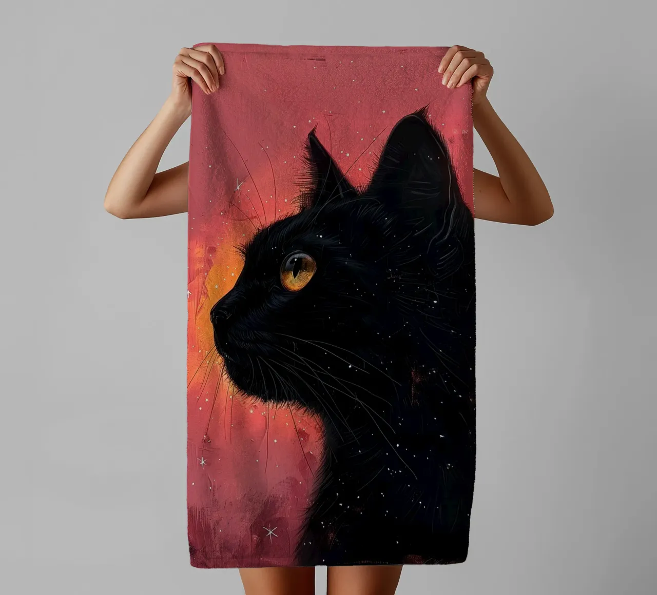 Gatto nero e cosmo rosa asciugamano da bagno da Justyna Jaszke JBJart