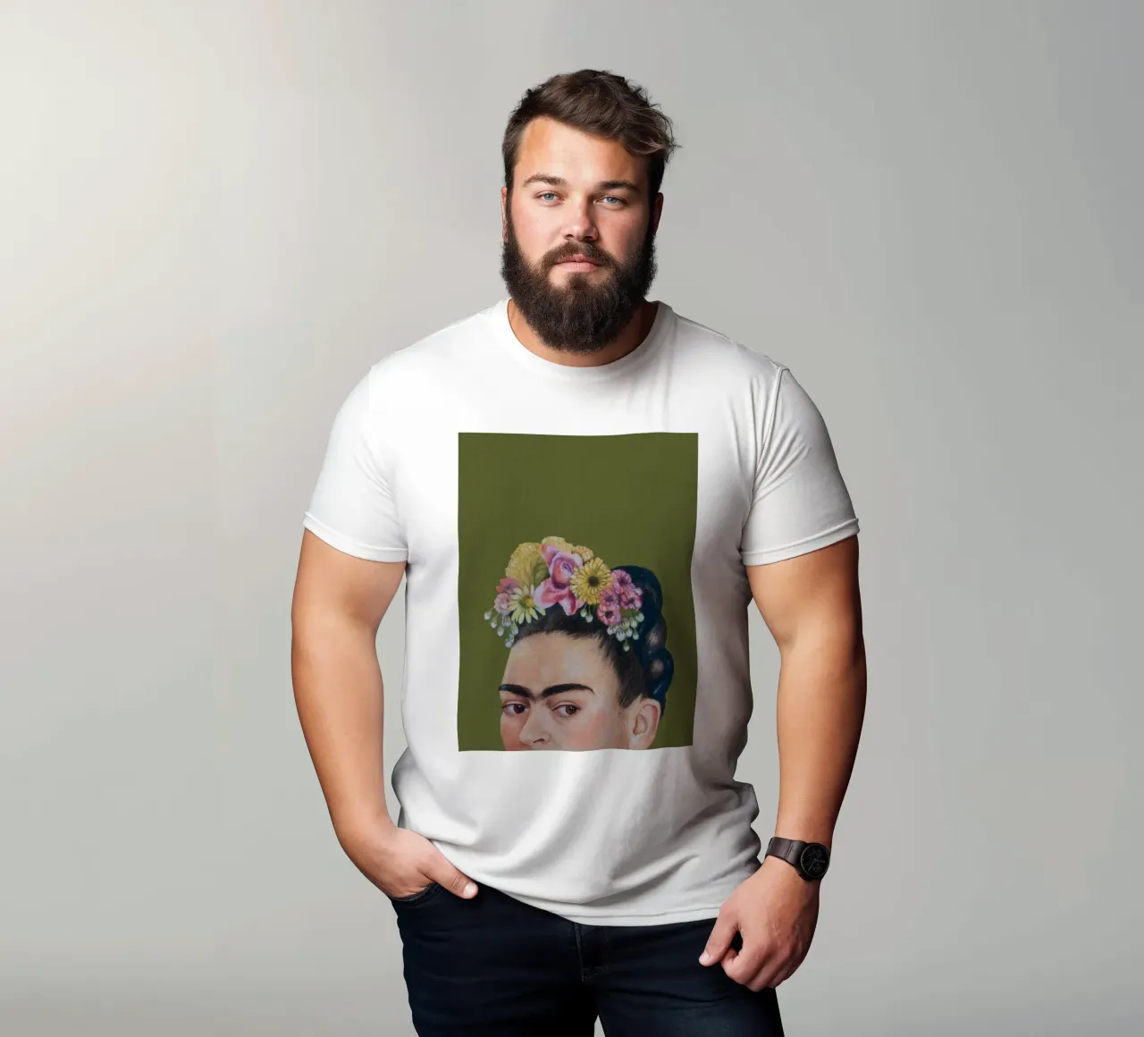 Mezza Frida verde t-shirt da Carinaprint