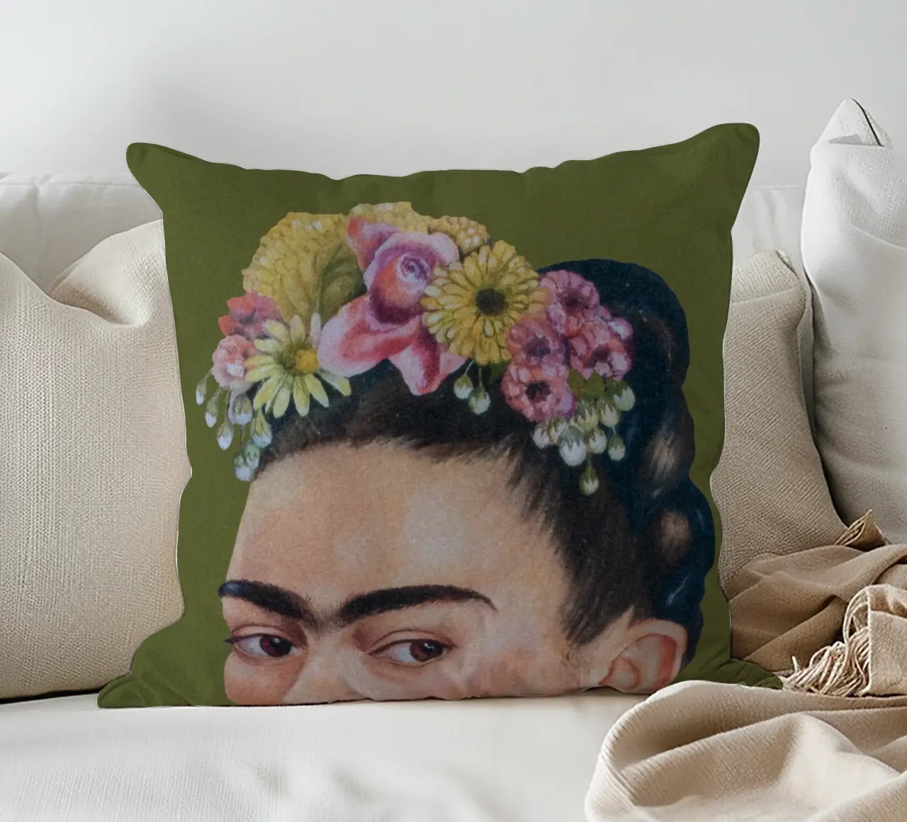 Mezza Frida verde cuscino da Carinaprint