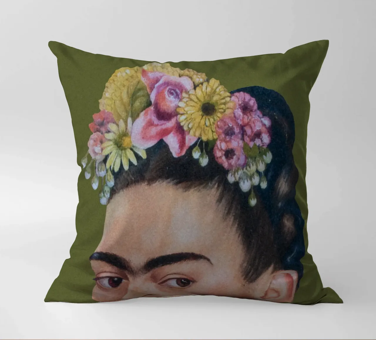 Mezza Frida verde cuscino da Carinaprint