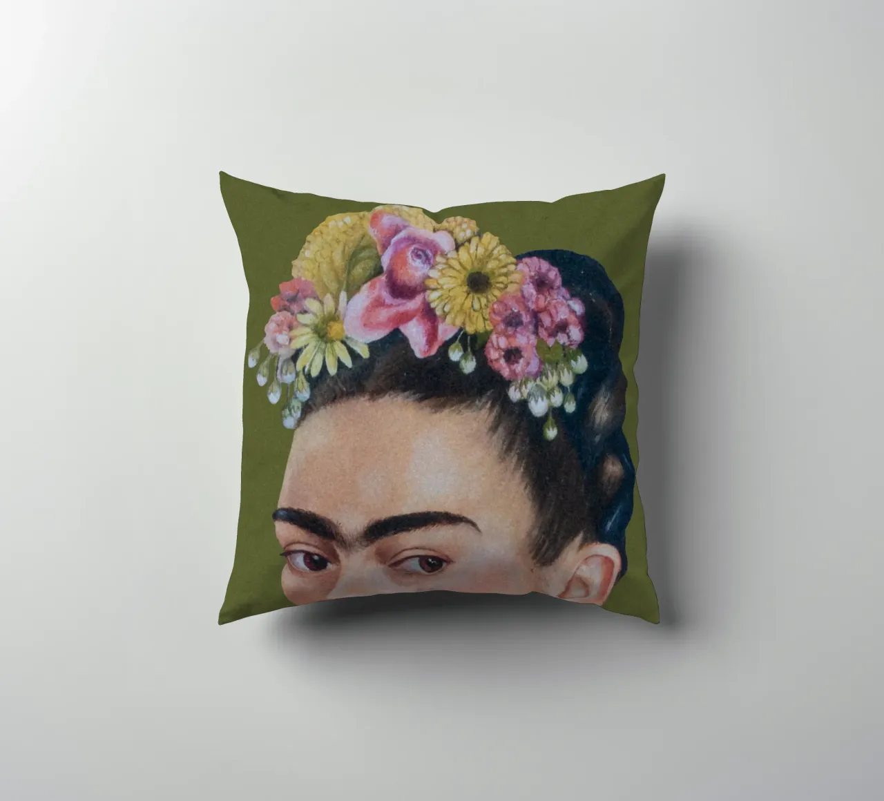 Mezza Frida verde cuscino da Carinaprint