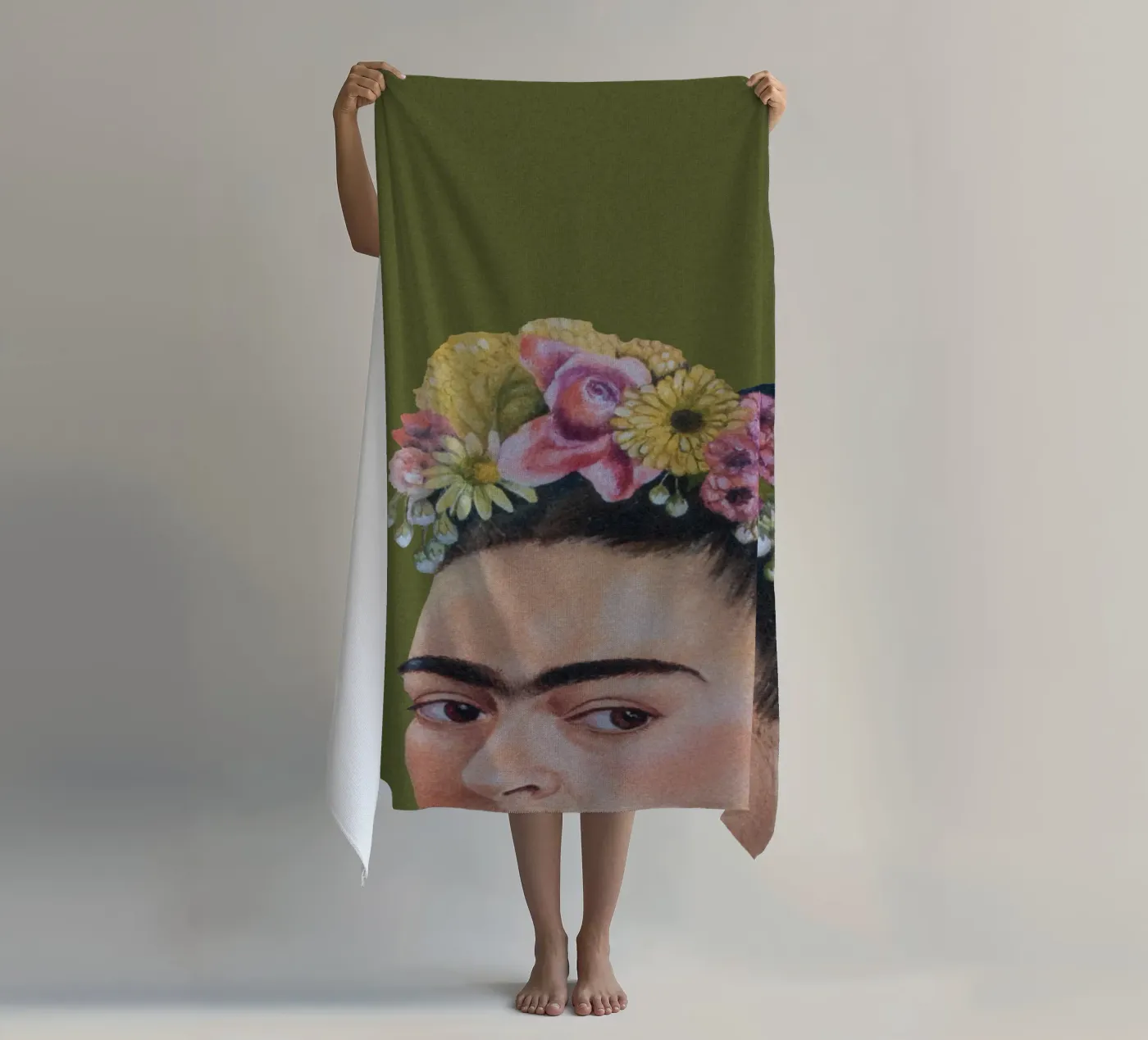 Half Frida green telo mare da Carinaprint