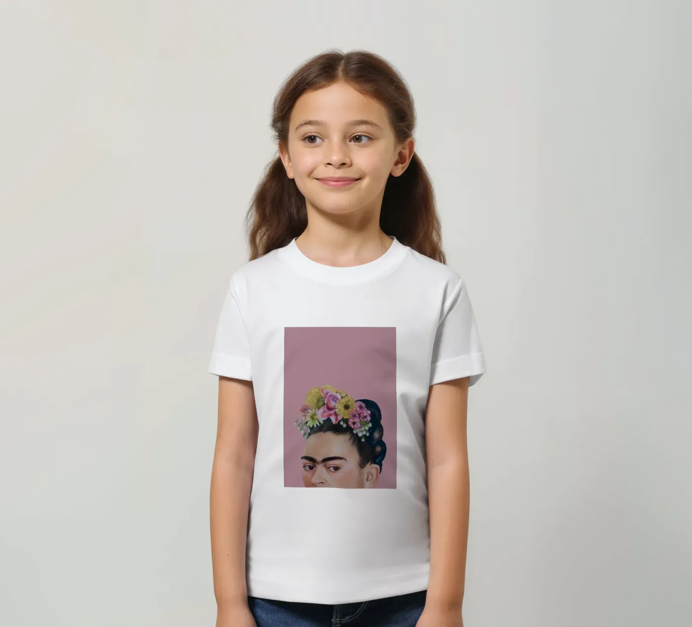Halbe Frida hell-pink t-shirt bambini da Carinaprint