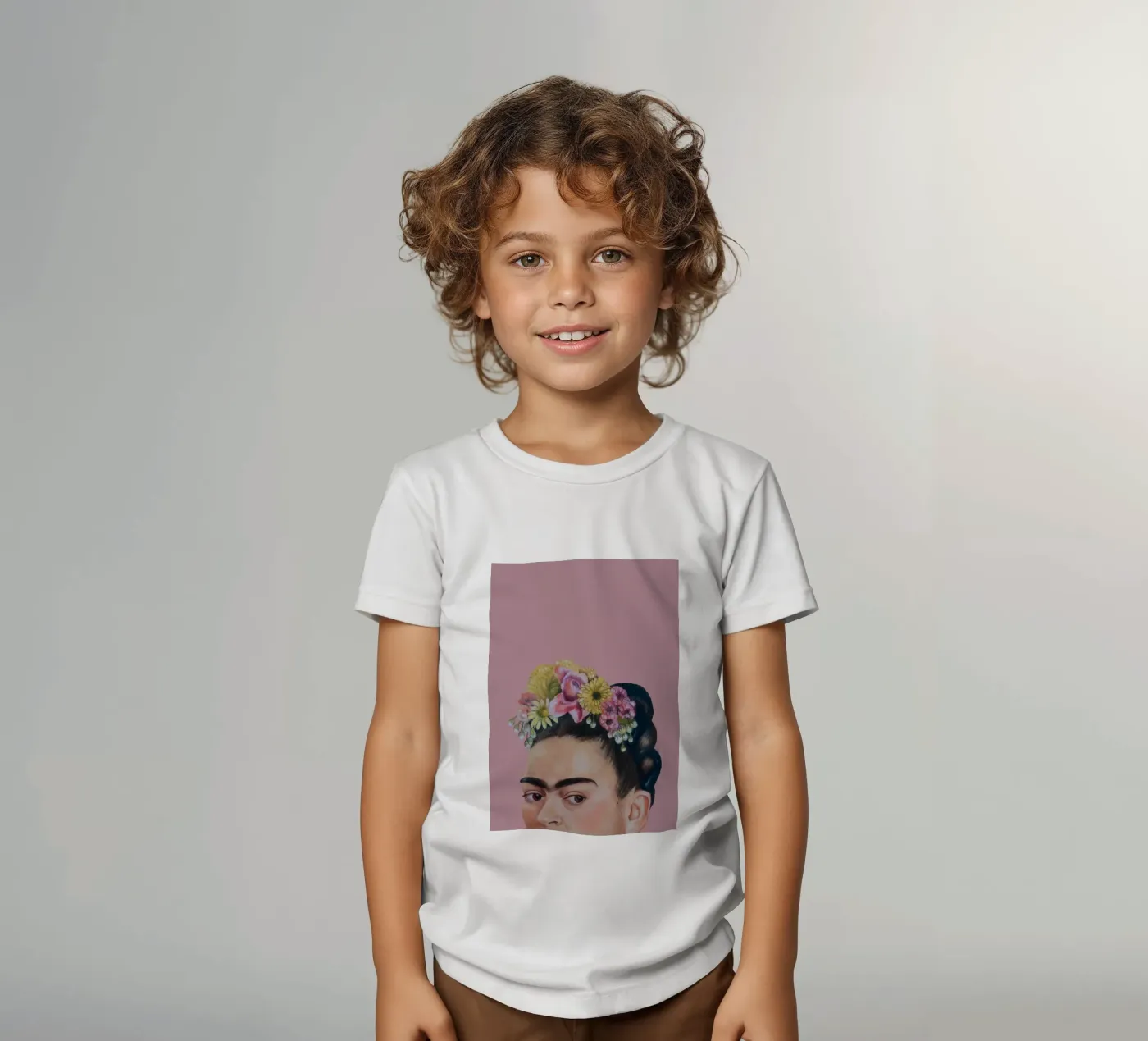 Halbe Frida hell-pink t-shirt bambini da Carinaprint