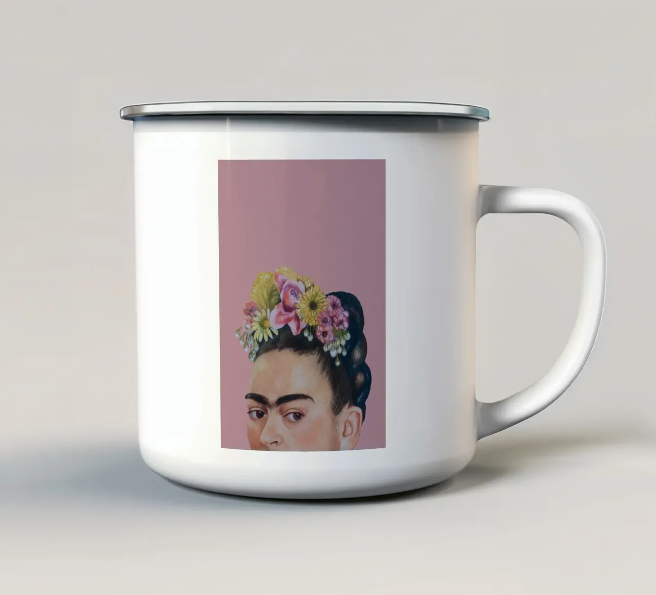 Halbe Frida rosa infernale tazza in smalto da Carinaprint