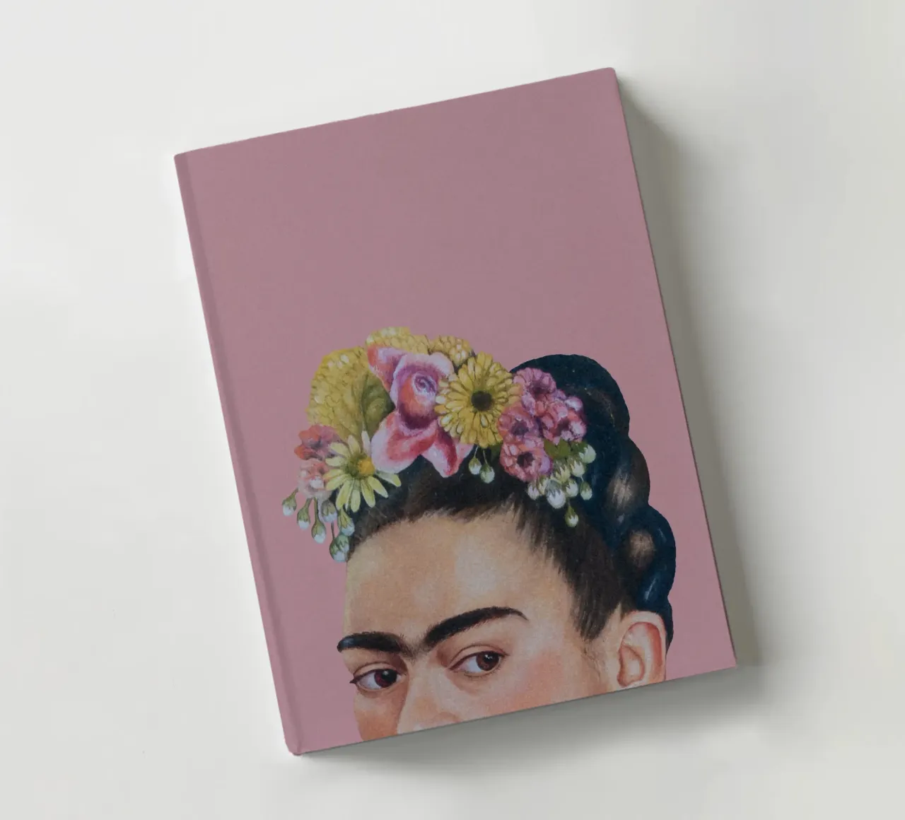 Halbe Frida hell-pink notebook by Carinaprint