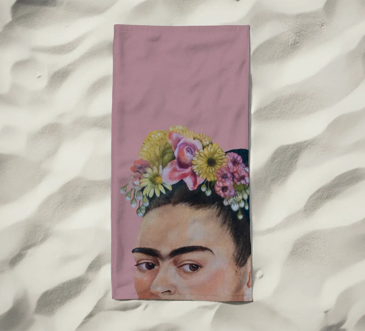 Halbe Frida rosa infernale telo mare da Carinaprint