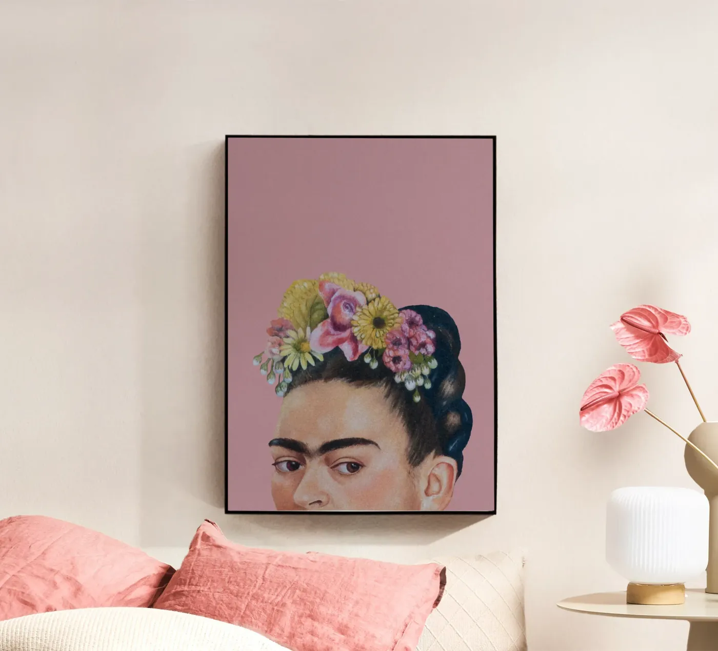 Halbe Frida hel-roze acryl van Carinaprint