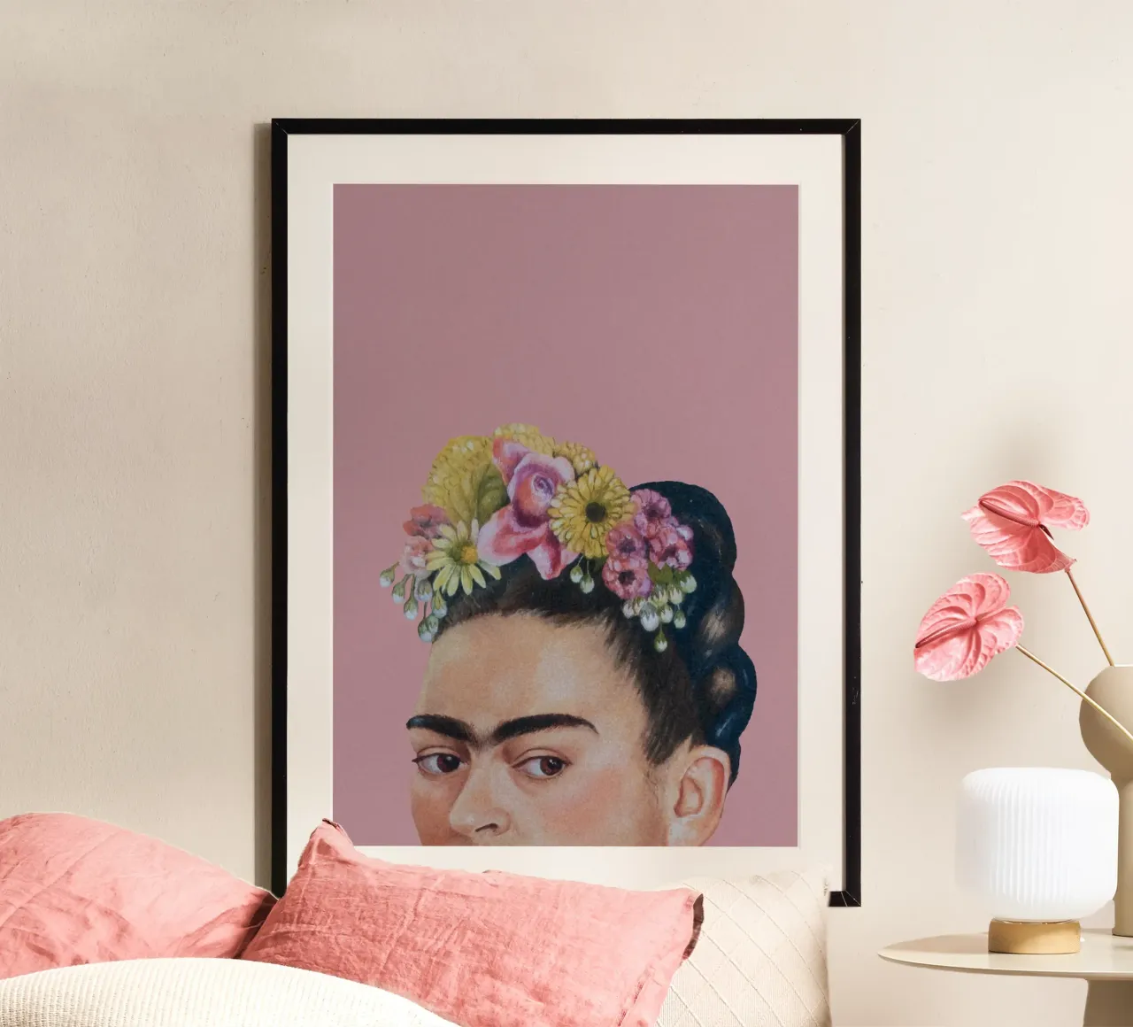 Halbe Frida hell-pink poster by Carinaprint