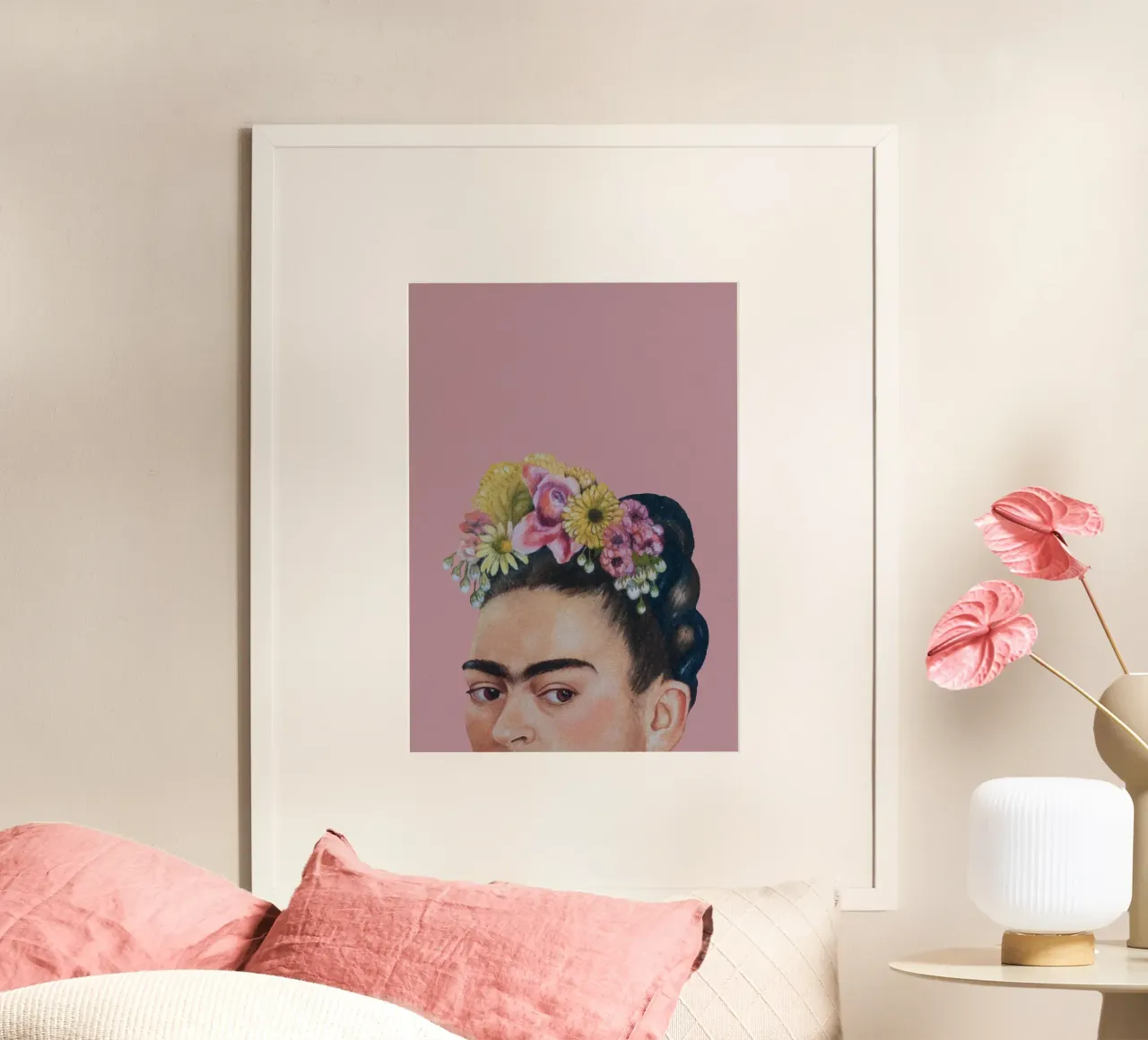 Halbe Frida hell-pink poster by Carinaprint
