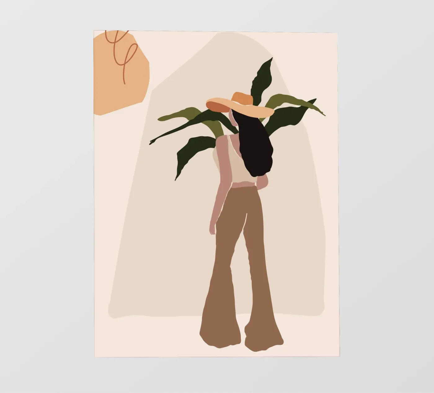 Vrouw met hoed en broek met wijde pijpen fotobehang van 🎁 NOBELART