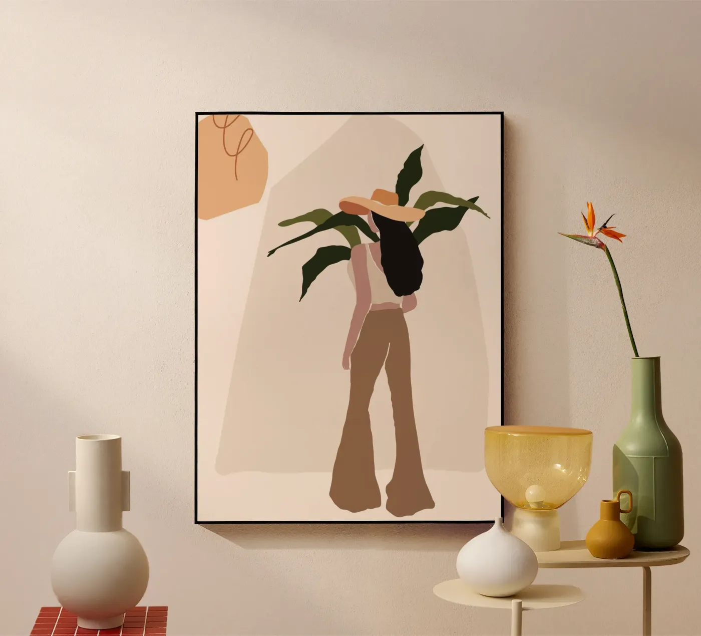 Woman in hat and bell bottoms plexiglas de 🎁 NOBELART