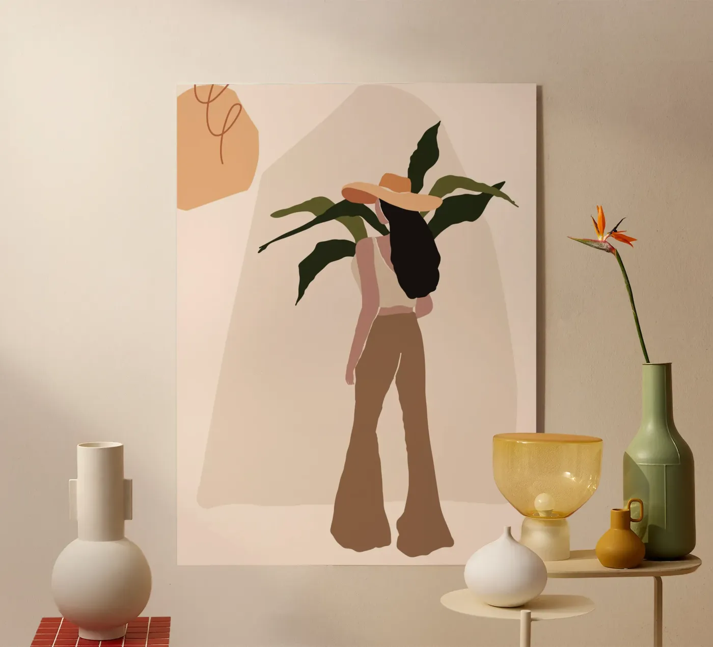 Woman in hat and bell bottoms plexiglas de 🎁 NOBELART