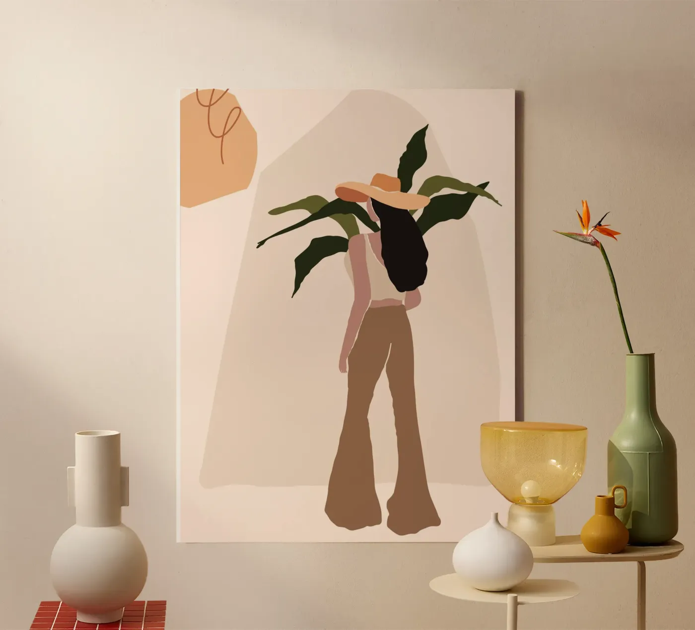 Woman in hat and bell bottoms canvas by 🎁 NOBELART