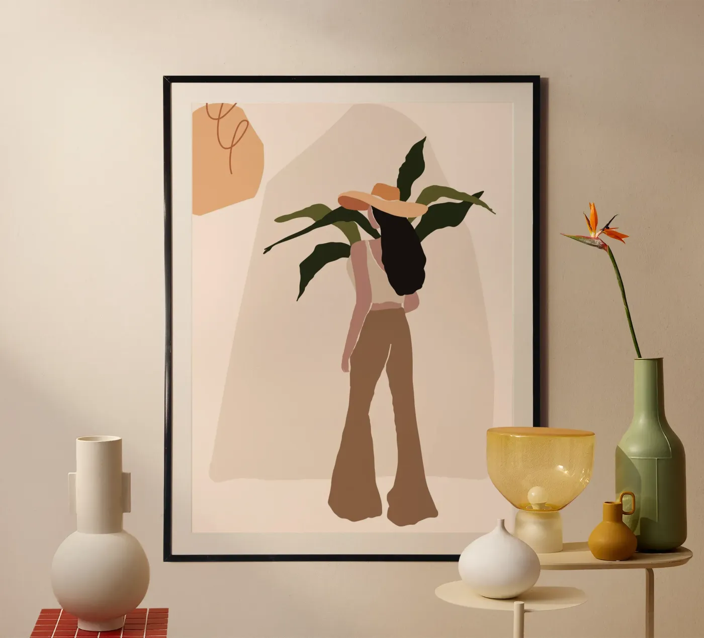 Femme avec un chapeau et un pantalon à pattes d'éléphant poster de 🎁 NOBELART