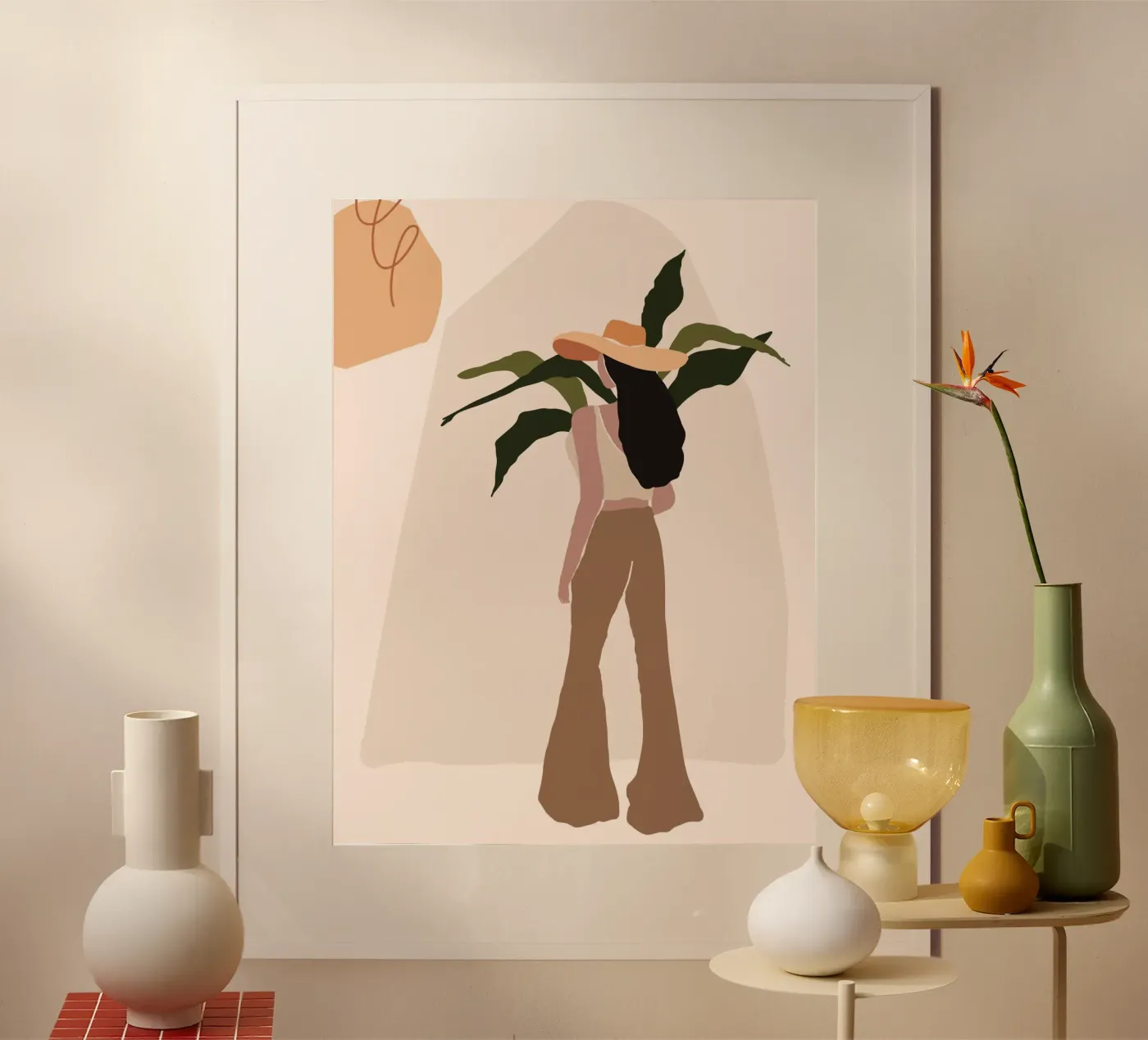 Femme avec un chapeau et un pantalon à pattes d'éléphant poster de 🎁 NOBELART