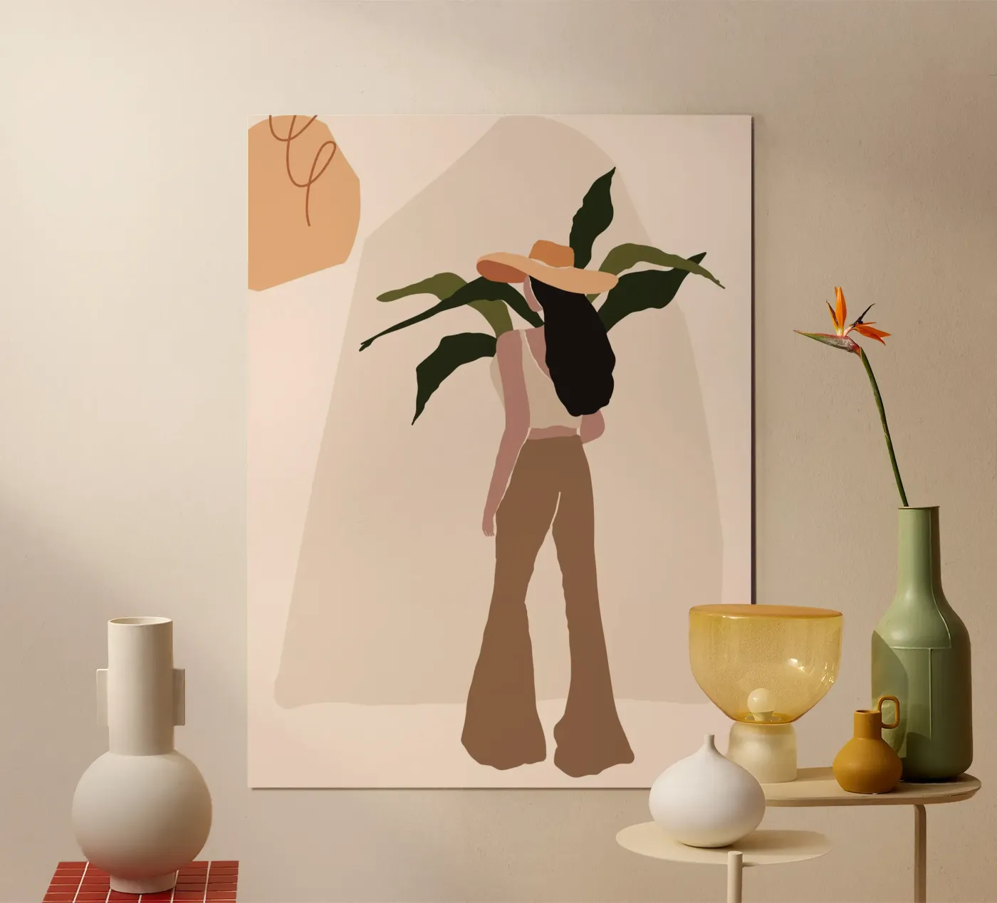 Femme avec un chapeau et un pantalon à pattes d'éléphant poster de 🎁 NOBELART