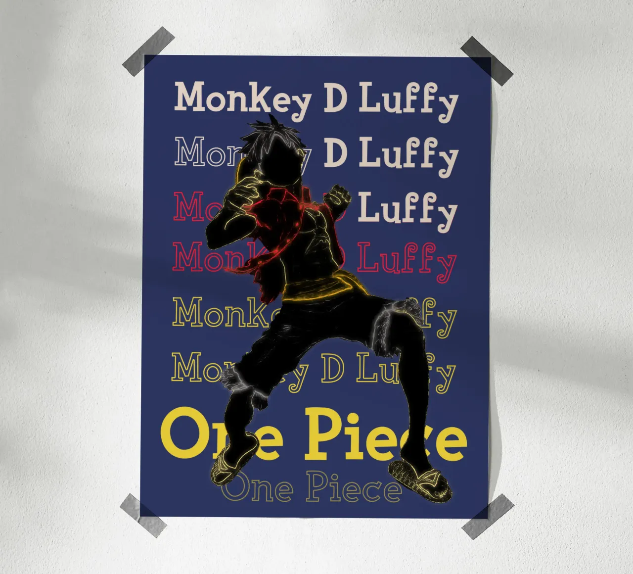 Scimmia D Luffy poster con telaio in legno da Gunawan Rb