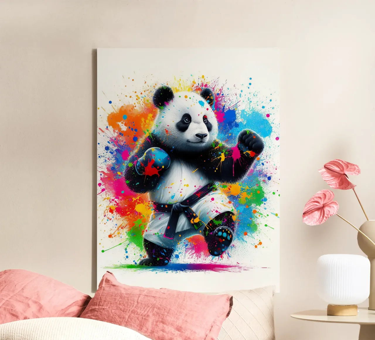 Orso panda karateka tela con Cornice a cassetta da 🎁 ARTVI-SHOP