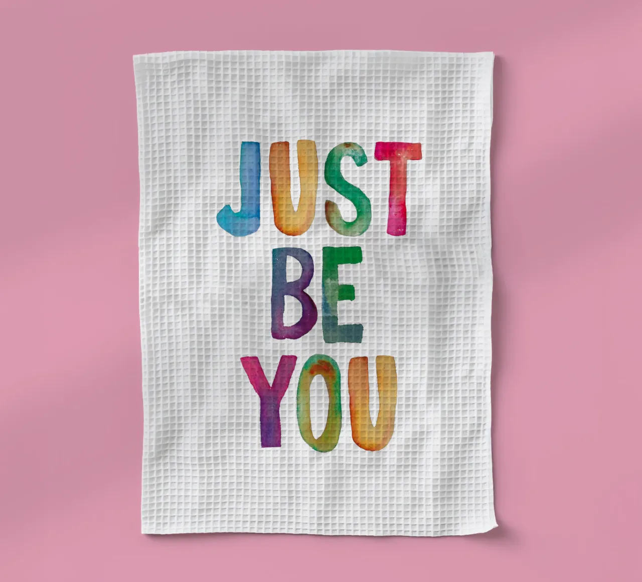 Just Be You Rainbow Typography Design for Children tea towel by THE MOTIVATED TYPE
