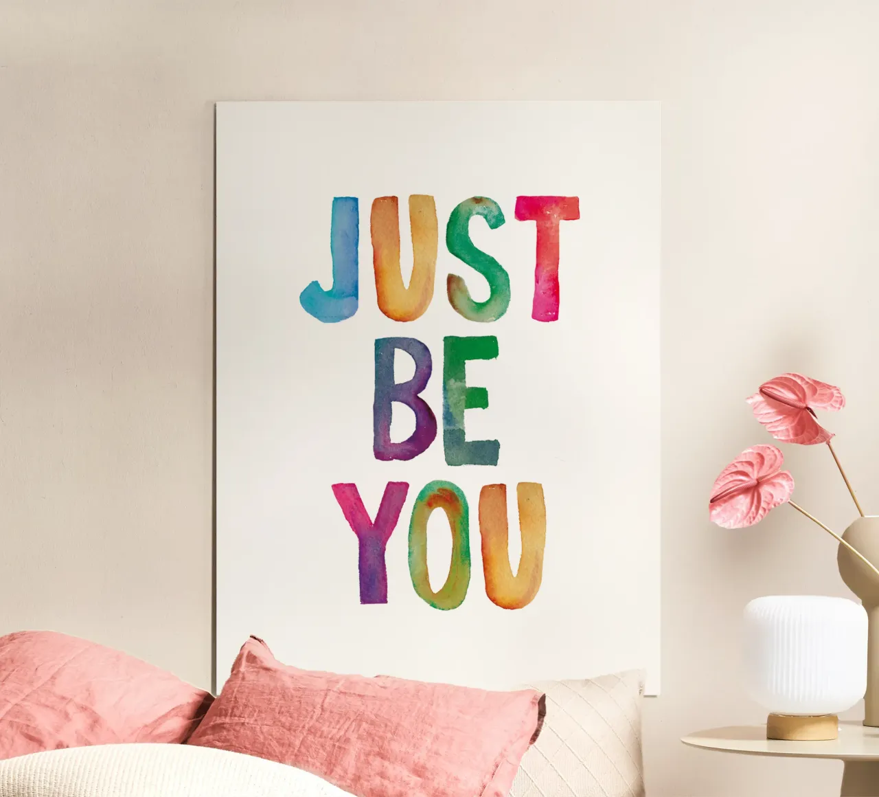 Just Be You Design tipografico arcobaleno per bambini carta hahnemühle da THE MOTIVATED TYPE