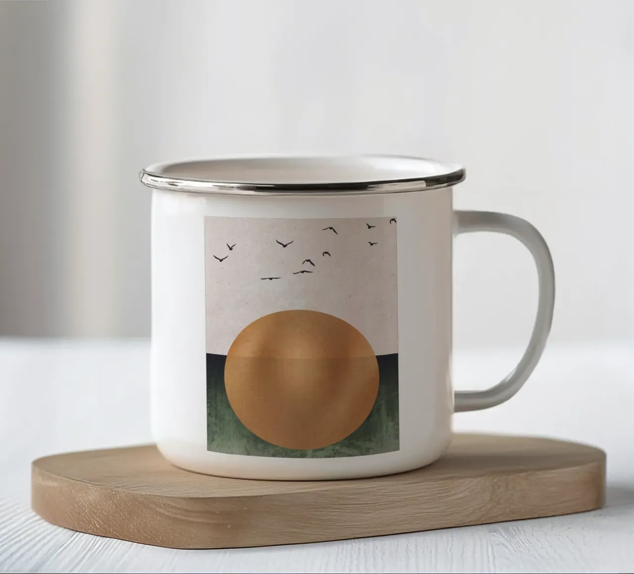 Gouden zon kunst - Minimalistisch wandontwerp emaille mok van Whole©