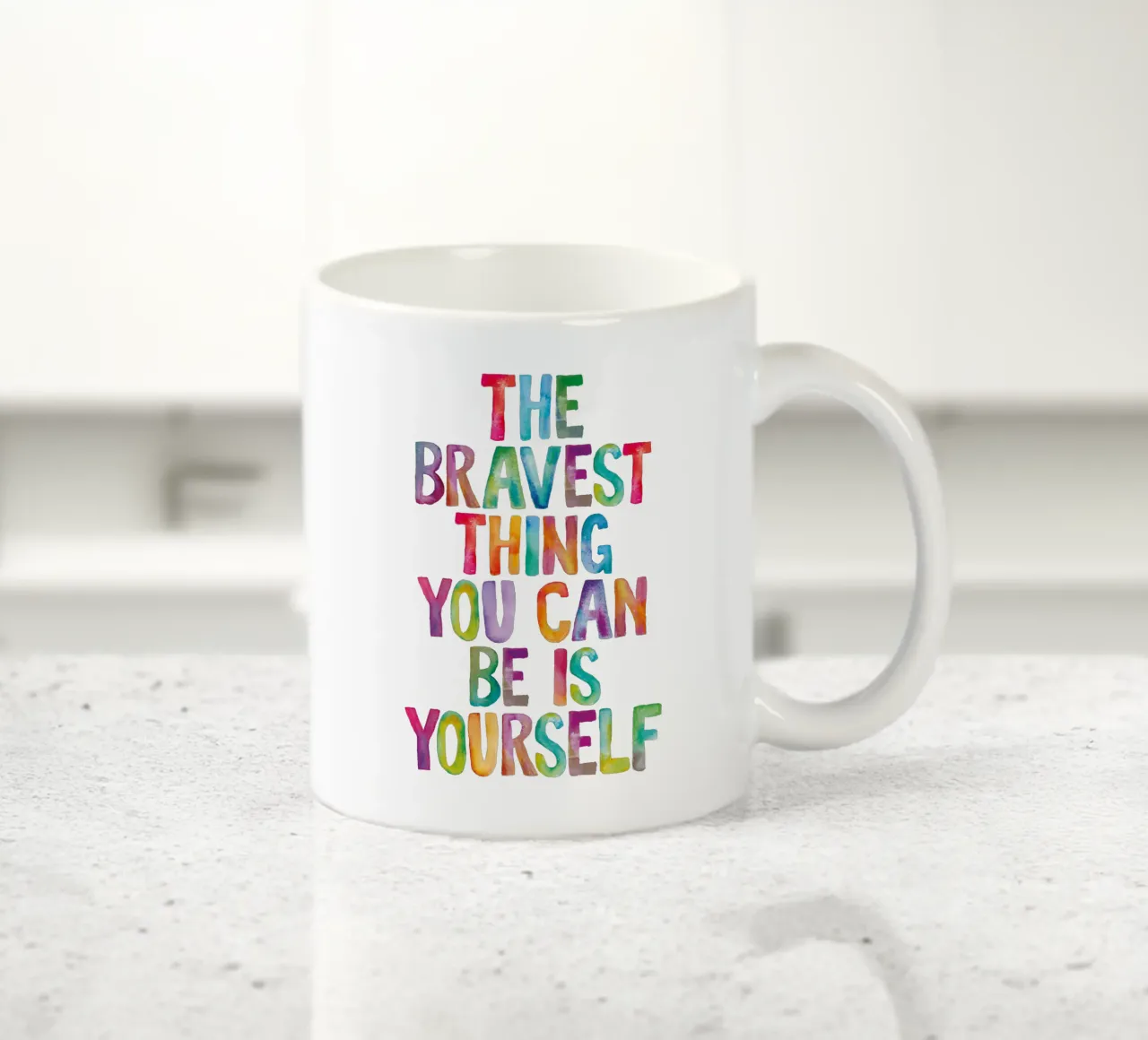 The Bravest Thing You Can Be is Yourself Regenbogen Design ceramic mug by THE MOTIVATED TYPE