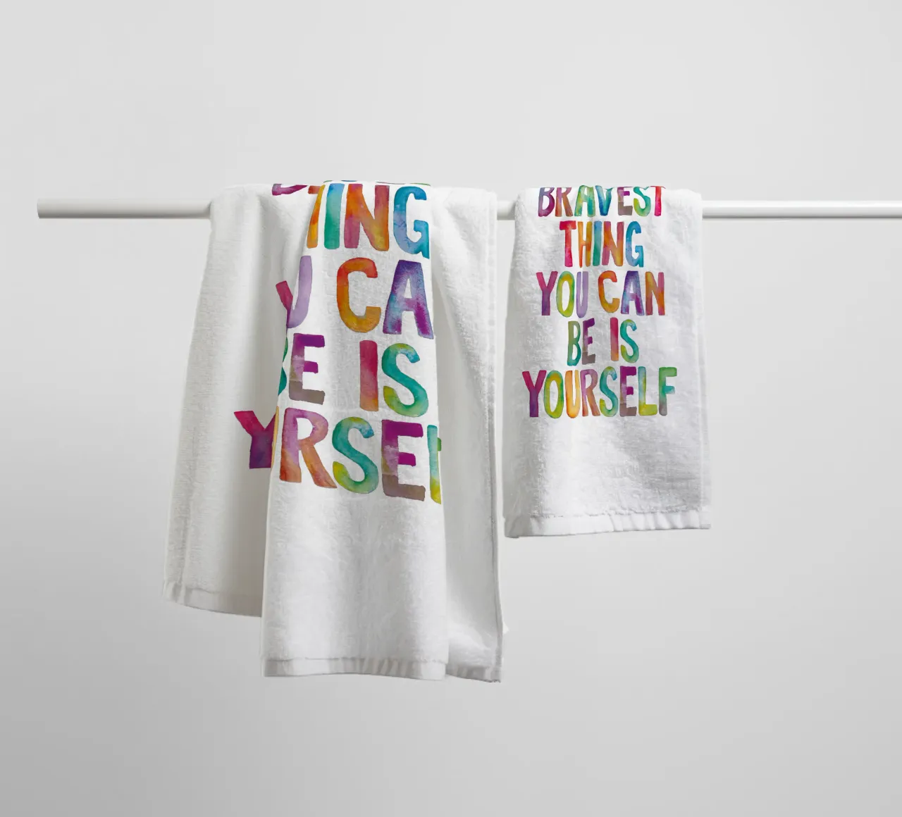 The Bravest Thing You Can Be is Yourself Regenbogen Design towel by THE MOTIVATED TYPE