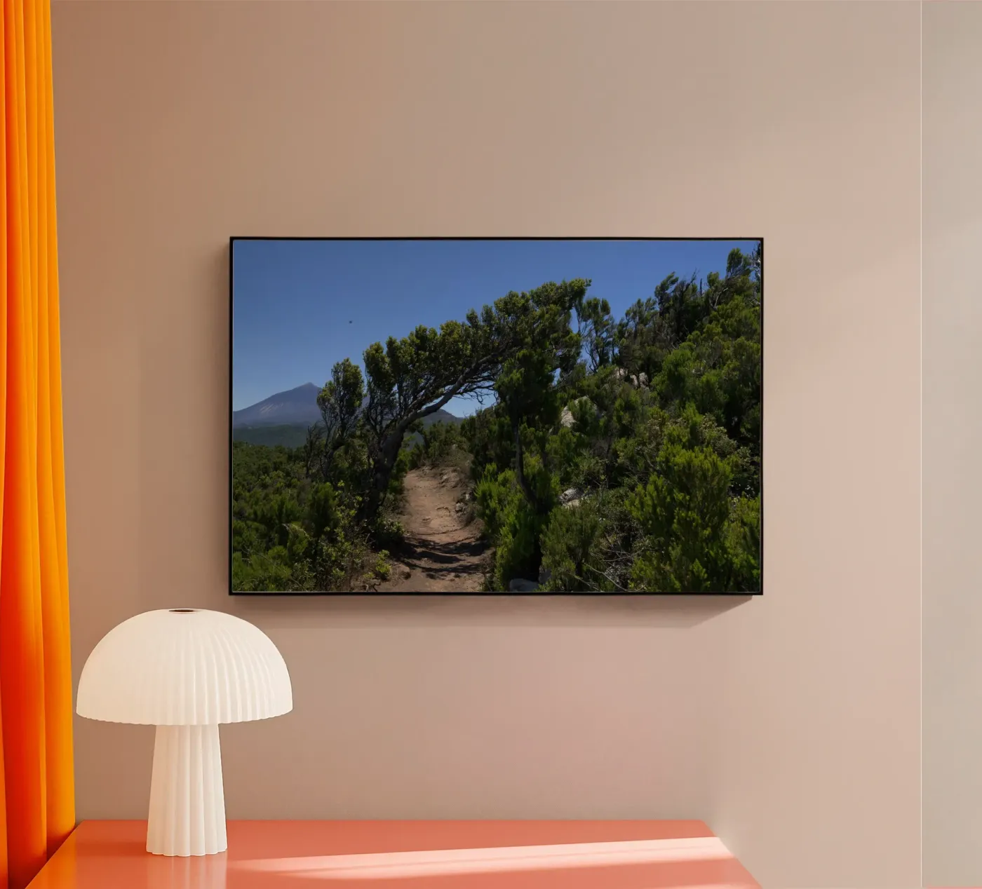Der Teide am Horizont – Weg durch den Kanarischen Wald Acryl-Glas von DR-Moments Welt