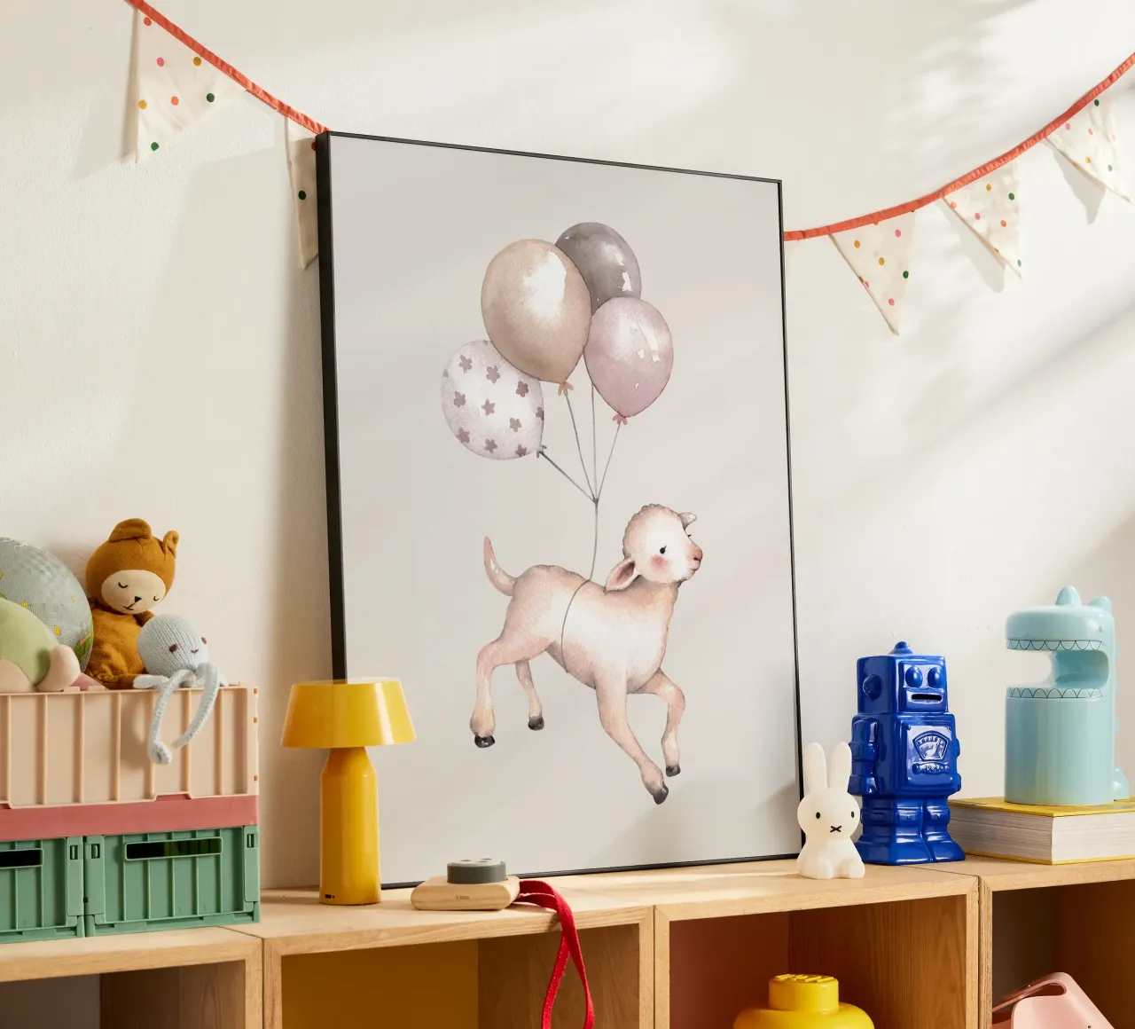 Agnello con palloncini - Design giocoso per bambini alluminio dibond da Whole©