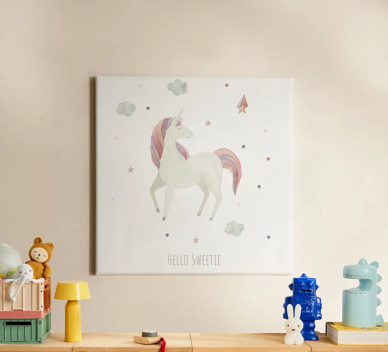 Einhorn Aurora Leinwand mit Schattenfugenrahmen von Sabrina Ziegenhorn