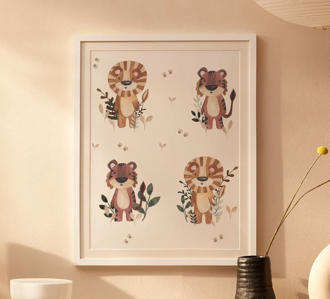 Tigre e Leone poster con telaio in alluminio da Sabrina Ziegenhorn
