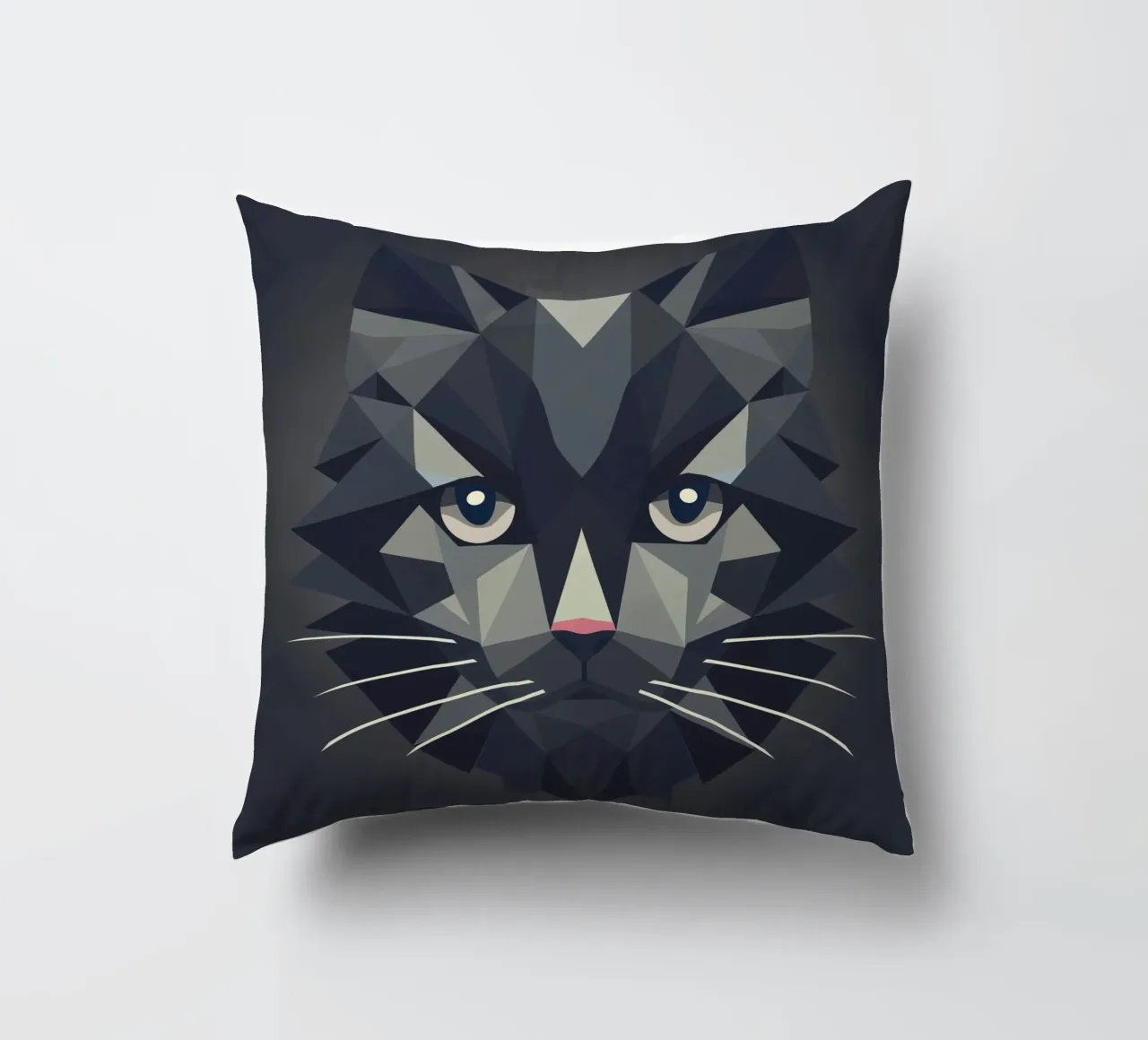 Mystical elegance: Black cat in facets decorative cushion by namosh