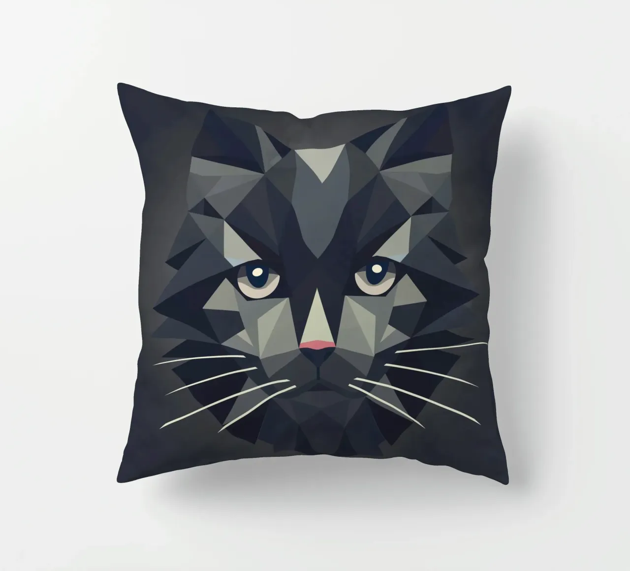 Mystical elegance: Black cat in facets decorative cushion by namosh