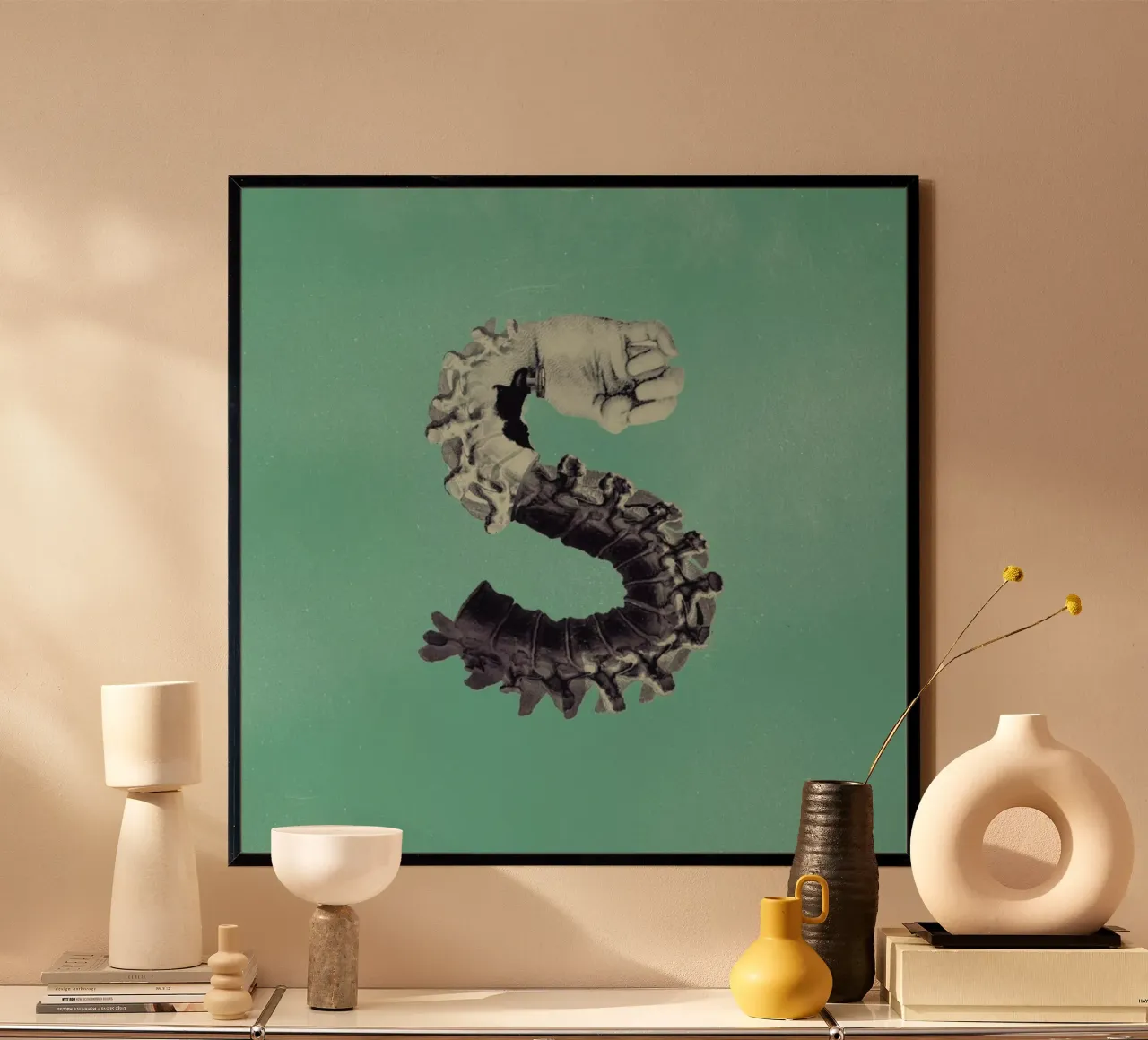 Steampunk Alphabet Letter S poster con telaio in legno da Birgit Palma