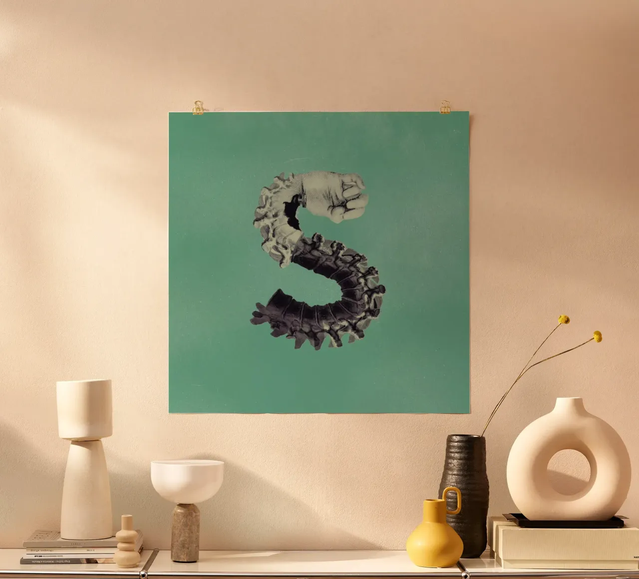 Steampunk Alphabet Letter S poster con telaio in legno da Birgit Palma