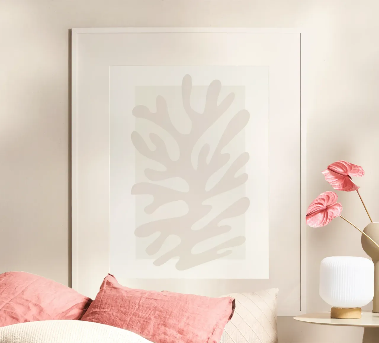 Abstract koraal - Minimalistisch natuurlijk ontwerp poster met kunststof frame van Whole©