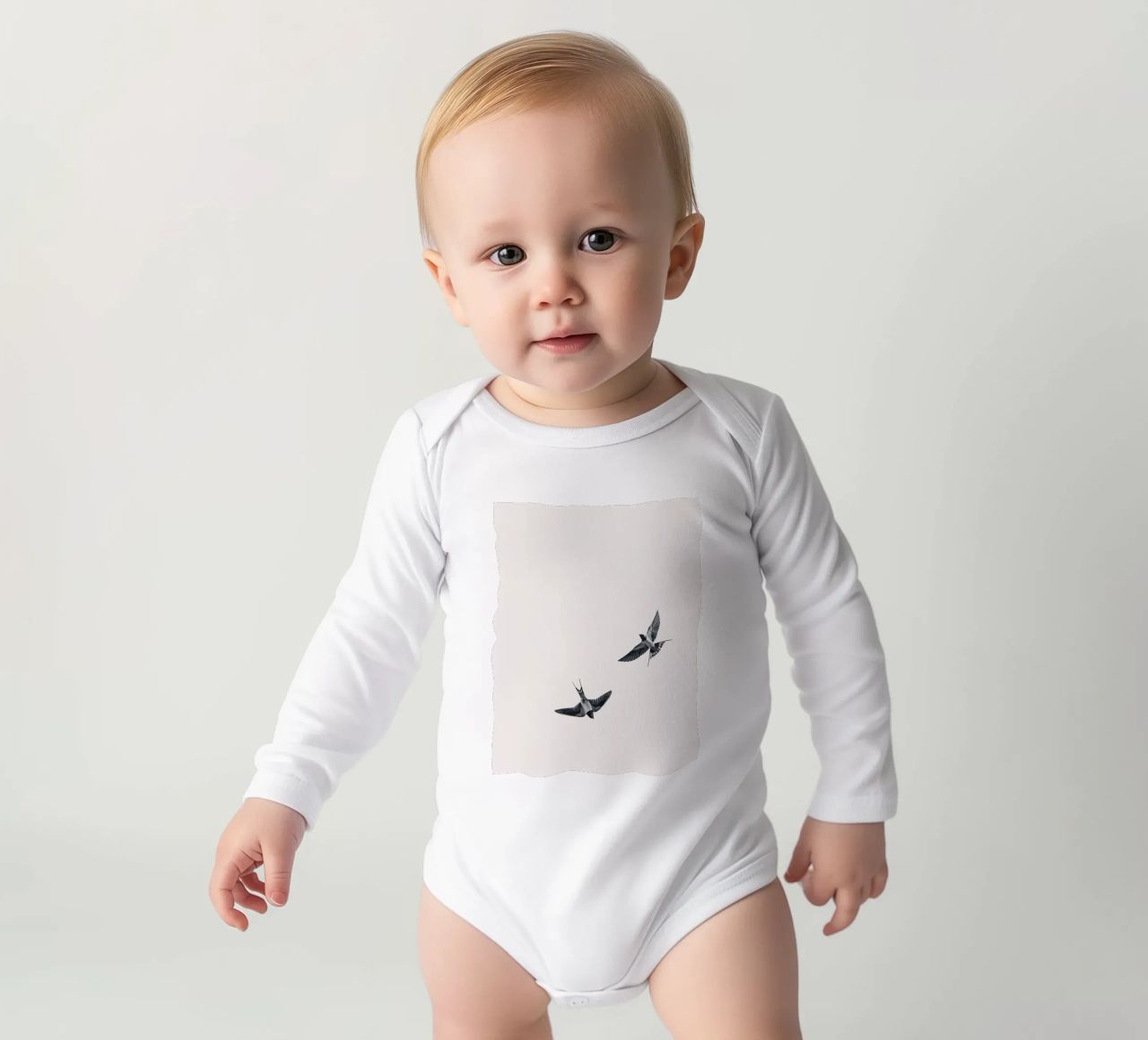 Twee zwaluwen - Minimalistisch natuurlijk ontwerp babyrompertje lange mouwen van Whole©