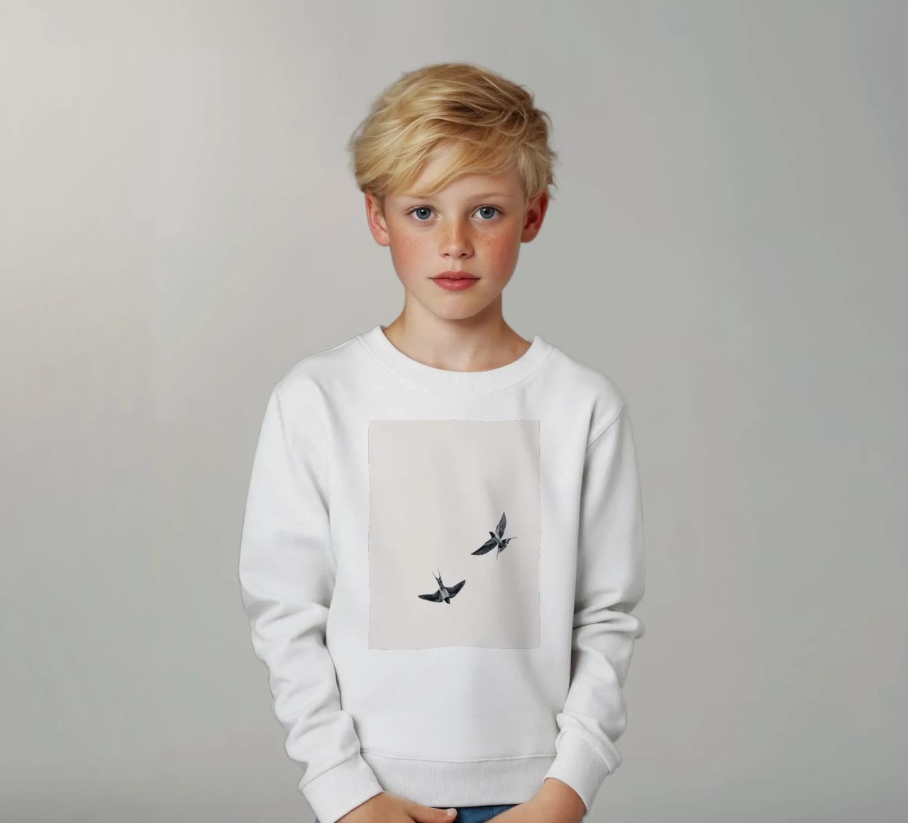 Twee zwaluwen - Minimalistisch natuurlijk ontwerp kinder sweatshirt van Whole©