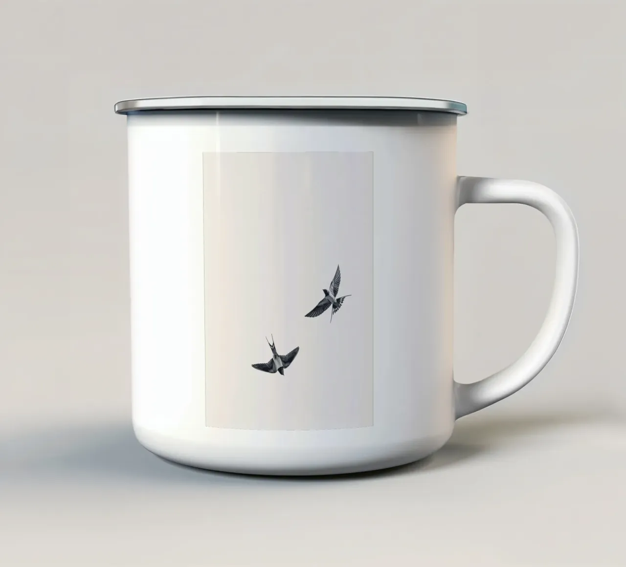 Twee zwaluwen - Minimalistisch natuurlijk ontwerp emaille mok van Whole©