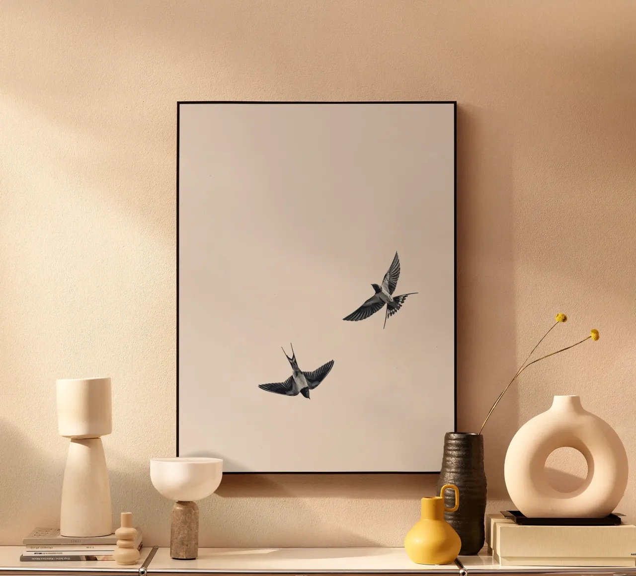 Twee zwaluwen - Minimalistisch natuurlijk ontwerp acryl van Whole©