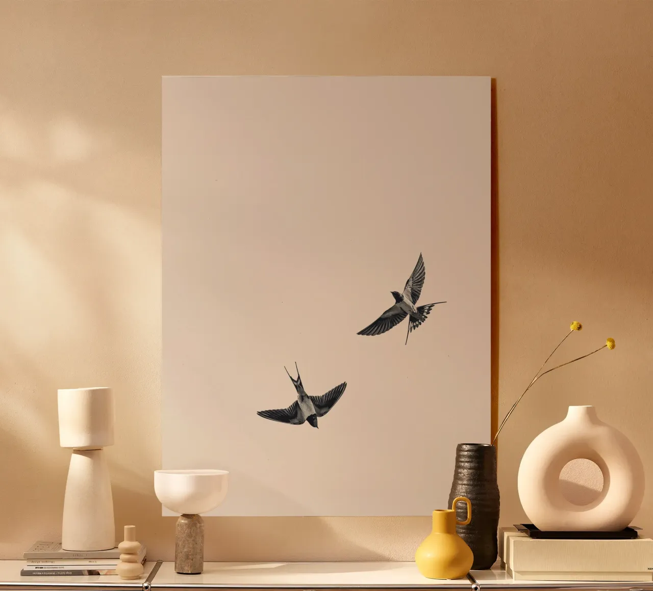 Twee zwaluwen - Minimalistisch natuurlijk ontwerp acryl van Whole©