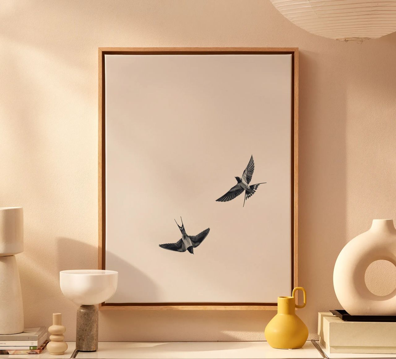 Twee zwaluwen - Minimalistisch natuurlijk ontwerp canvas van Whole©