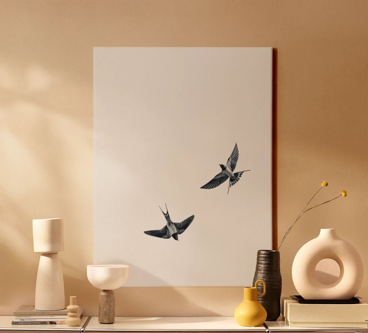 Twee zwaluwen - Minimalistisch natuurlijk ontwerp canvas van Whole©