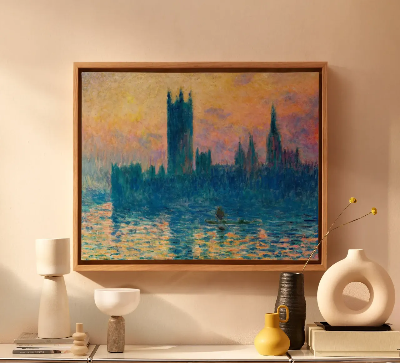 Claude Monet - De Parlementsgebouwen, Zonsondergang canvas met Baklijst van William Store