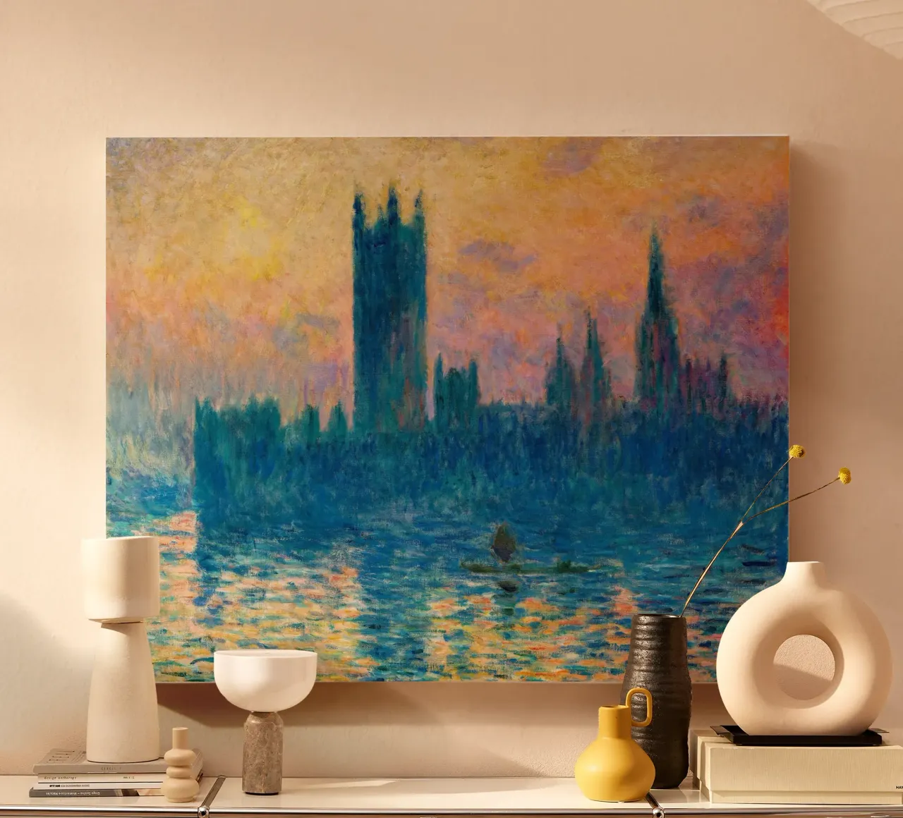 Claude Monet - De Parlementsgebouwen, Zonsondergang canvas met Baklijst van William Store