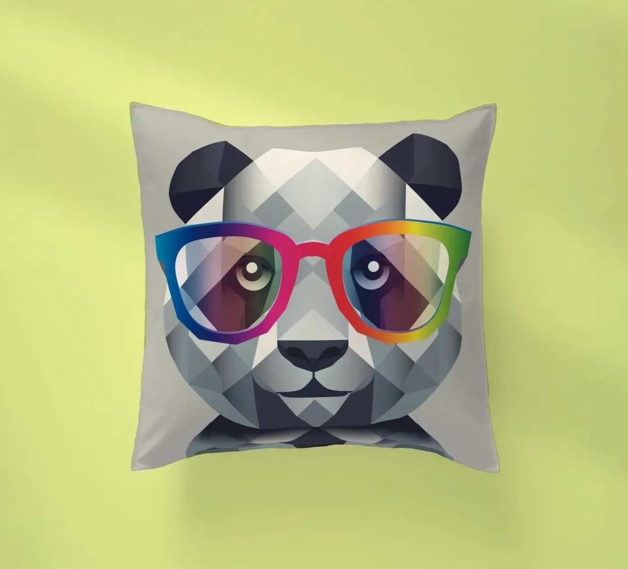 Cool panda: geometric style meets colourful glasses decorative cushion by namosh