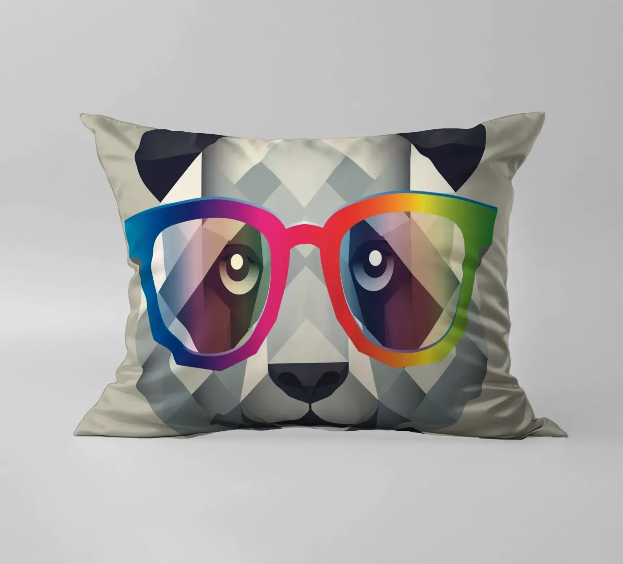 Cool panda: geometric style meets colourful glasses decorative cushion by namosh